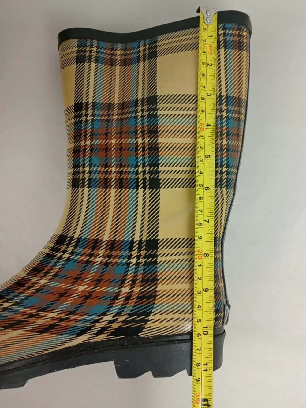 Sporto Womens 10M Amy Yellow Red Blue Black Plaid Rubber Wellington Rain‎ Boots